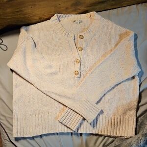 American Eagle Outfitters Speckled Cream Button-Up Sweater